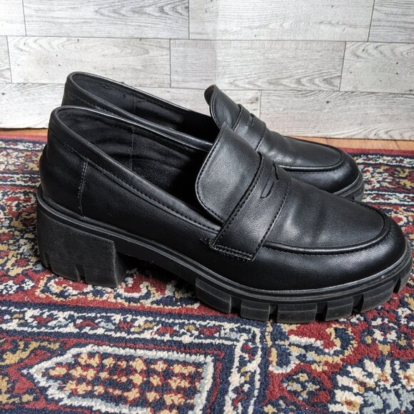 Faux Black Leather Loafers - Picture 1 of 4